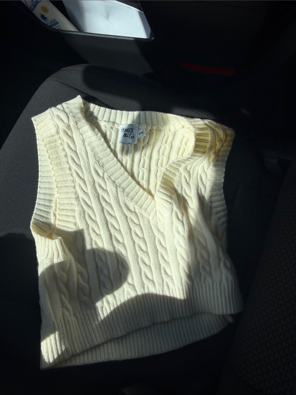 Princess Polly Cable Knit V-Neck Sweater Vest - Cream